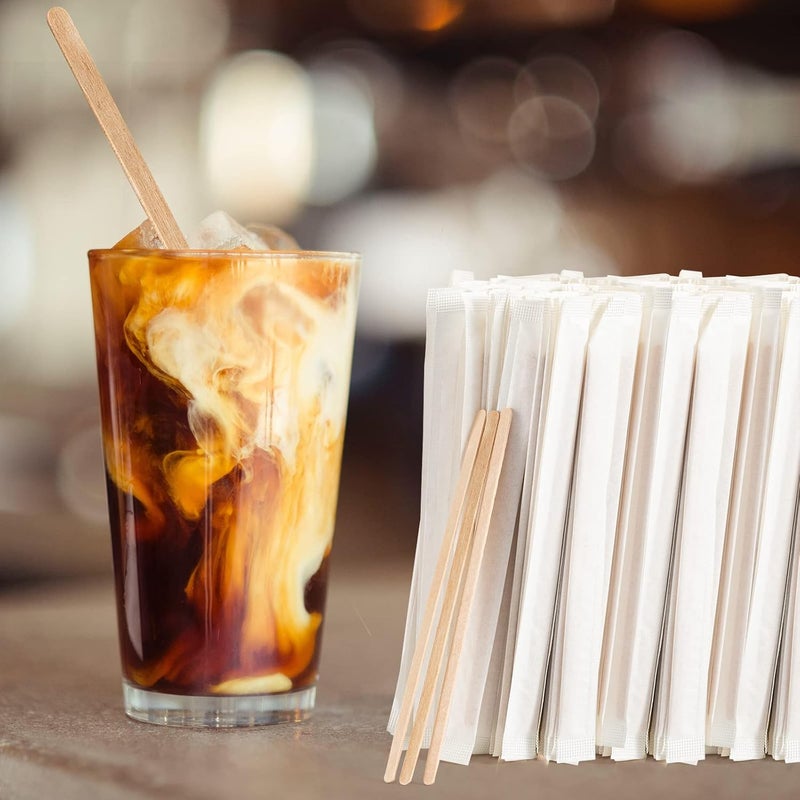 Debecty 500 Pcs Coffee Stirrers 5.5 Inch Wood Coffee Stir Sticks Individually Wrapped Wooden Stir Sticks Disposable Wood Stir Sticks Eco-Friendly Wood Coffee Stir Sticks for Coffee, Cocktail (500 PCS) - Image 4